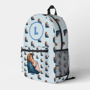 Mit Monogramm gesegnete Jungfrau Mary Blue Diaper Bedruckter Rucksack