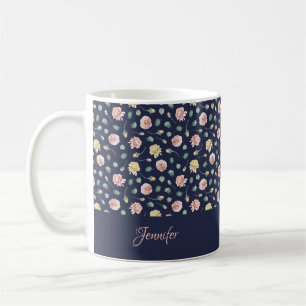 Mit Monogramm   Gesenkte Rose Blauer Blütenstaub Kaffeetasse