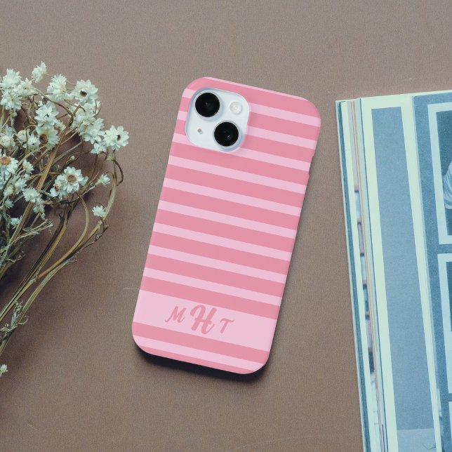 Mit Monogramm gestrichelte Rosa Case-Mate iPhone Hülle (Von Creator hochgeladen)