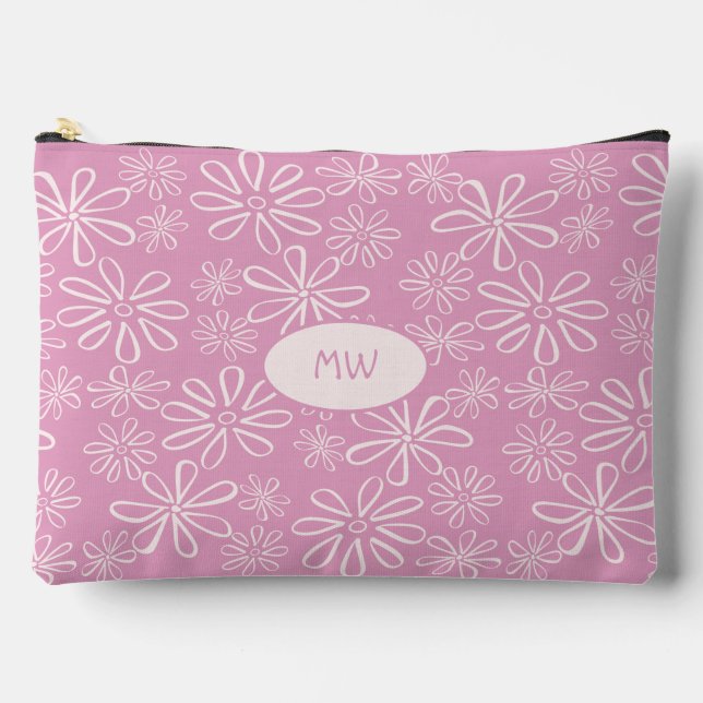 Mit Monogramm Girl Pink Blush Blumenmuster Zubehörtasche (Vorderseite)