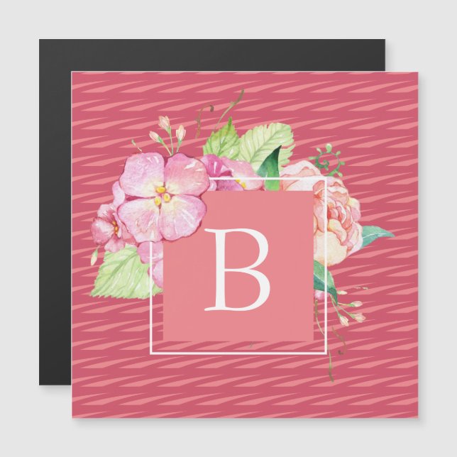 Mit Monogramm Girl Pink Watercolor Magnet (Vorne/Hinten)