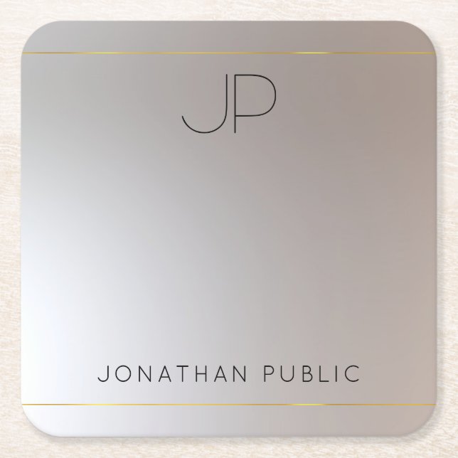 Mit Monogramm Glamour für Silver Template Rechteckiger Pappuntersetzer (Vorderseite)