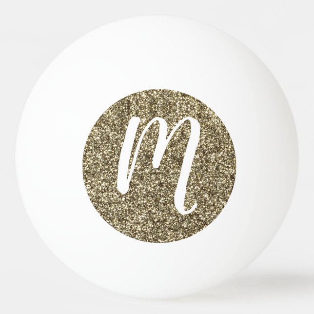 Mit Monogramm Glitzer-elegantes Gold und Weiß Tischtennisball (Vorderseite)