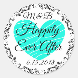 Mit Monogramm glücklich je nach Hochzeitsticker Runder Aufkleber