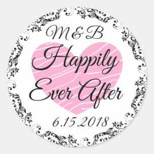 Mit Monogramm glücklich je nach Hochzeitsticker Runder Aufkleber