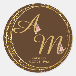 Mit Monogramm Gold Blume Minimal Weiß Runder Aufkleber