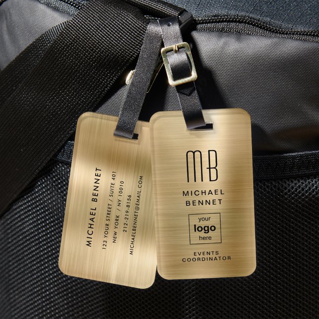 Mit Monogramm Gold-Brushmetall Gepäckanhänger (Custom Logo Monogrammed Gold Brushed Metal Luggage Tag)
