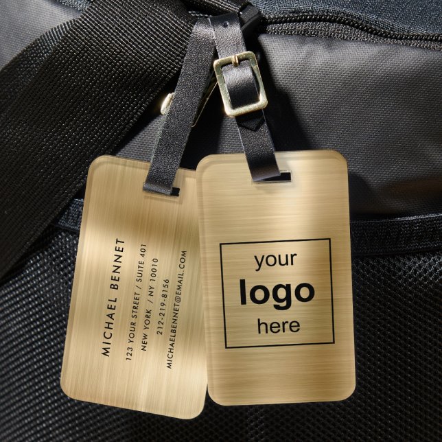 Mit Monogramm Gold-Brushmetall Gepäckanhänger (Custom Logo Monogrammed Gold Brushed Metal Luggage Tag)