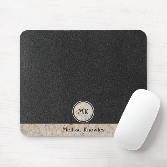Mit Monogramm Gold Cowhide Leather Initialen Mousepad (Mit Mouse)