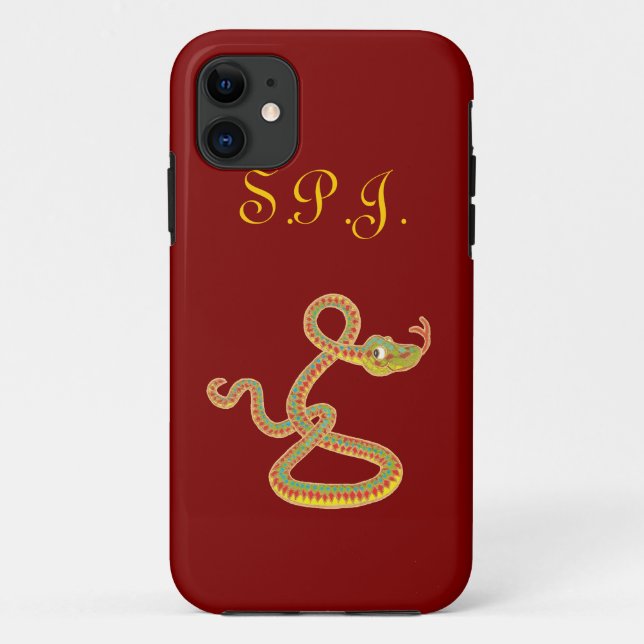 Mit Monogramm Gold-Effekt-Schlange auf rotem Hinte Case-Mate iPhone Hülle (Rückseite)