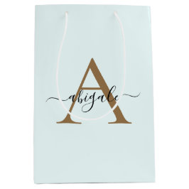 Mit Monogramm Gold Frost White | Minimal Elegant Mittlere Geschenktüte