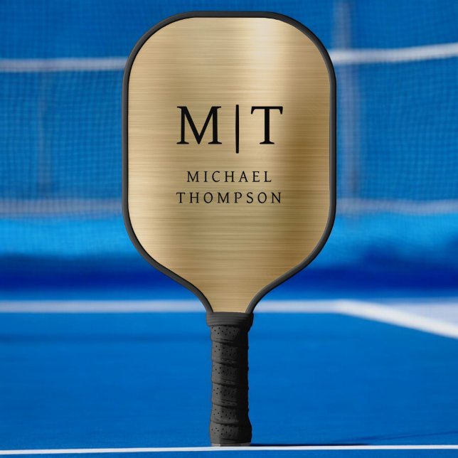 Mit Monogramm Gold gegossen Metallic Elegant Moder Pickleball Schläger (Von Creator hochgeladen)