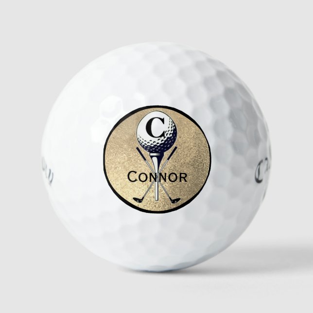 Mit Monogramm Gold Golf T-Shirt Golf Balls Golfball (Vorderseite)