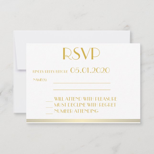Mit Monogramm Gold Great Gatsby Wedding RSVP Cards (Vorderseite)