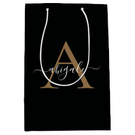 Mit Monogramm Gold Jade Black | Minimal Elegant Mittlere Geschenktüte