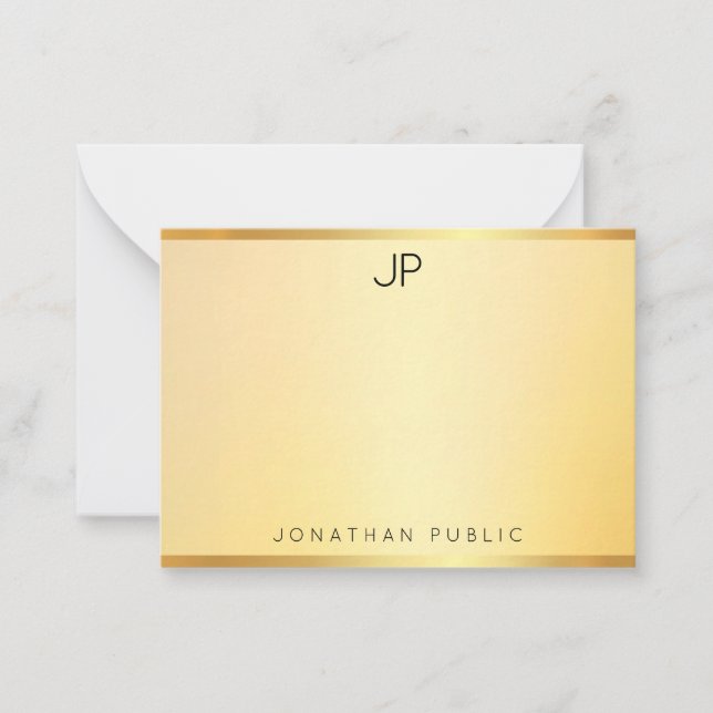 Mit Monogramm Gold Look Template Moderne Minimalis Mitteilungskarte (Vorderseite)