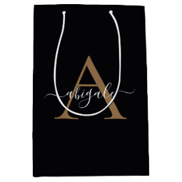 Mit Monogramm Gold Midnight Black | Minimal Elegan Mittlere Geschenktüte