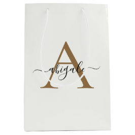 Mit Monogramm Gold Pearl White | Minimal Elegant Mittlere Geschenktüte