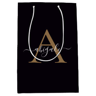 Mit Monogramm Gold Pitch Black Minimal Elegant Mittlere Geschenktüte