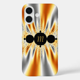 Mit Monogramm Gold Silver Metallic Fraktal iPhone 16 Hülle