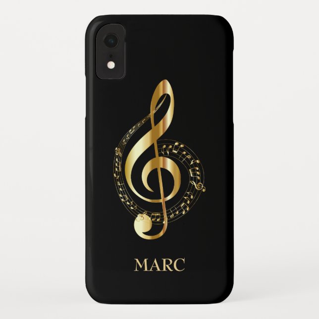 Mit Monogramm Gold Treble Clef Case-Mate iPhone Hülle (Rückseite)