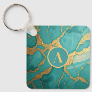 Mit Monogramm Gold und Aquamariner Luxe-Marmor Schlüsselanhänger