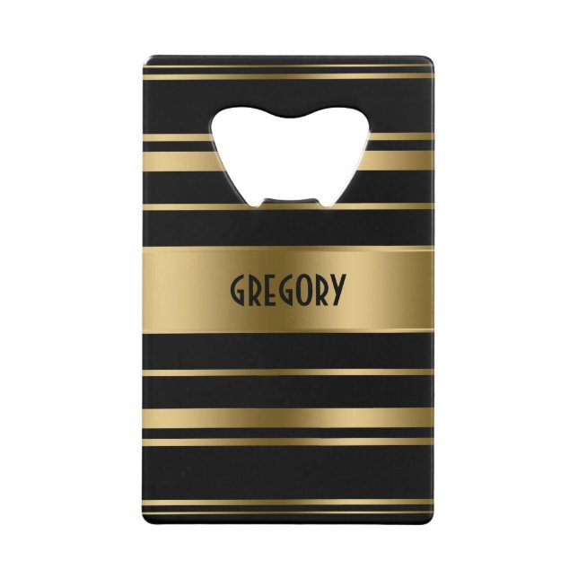 Mit Monogramm Gold- und Black Streifen-Muster Geldbeutel Flaschenöffner (Vorderseite)