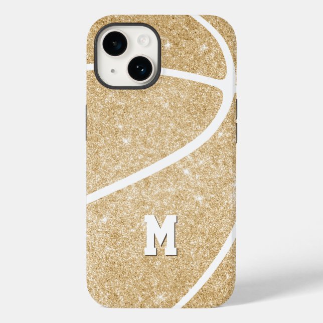 mit Monogramm Goldbasketball für Mädchen Case-Mate iPhone Hülle (Rückseite)