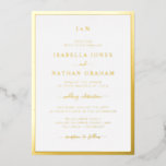 Mit Monogramm Goldhochzeit Folieneinladung<br><div class="desc">Einfach,  elegant und stilvoll präsentiert sich diese formelle Hochzeitseinladung mit einem eleganten Rahmen,  dem Monogramm von Braut und Bräutigam und einem eleganten Kalligraphieskript,  das in echter Goldfolie gepresst wird.</div>