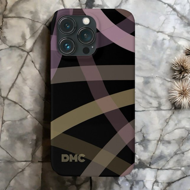 Mit Monogramm Goldlinien mit schwarzer Rose abstra Case-Mate iPhone Hülle (Von Creator hochgeladen)