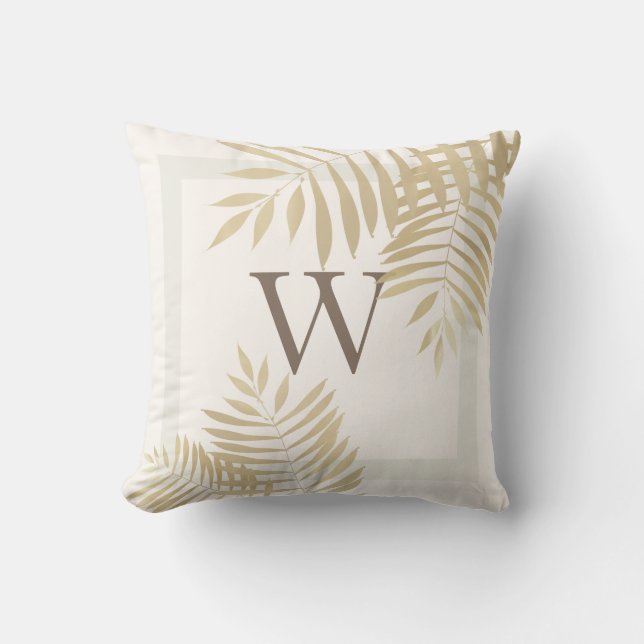 Mit Monogramm Goldpalm Tree Blätter Kissen Kissen (Vorderseite)