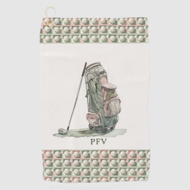Mit Monogramm Golf Ball Pattern Lady Golfhandtuch (Vorderseite)