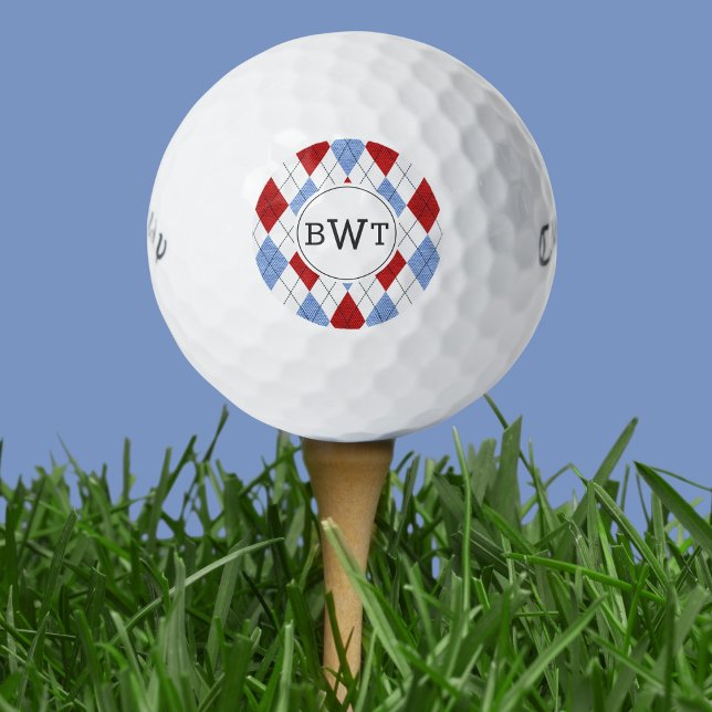 Mit Monogramm Golfplätze | Blaues rotes Muster der Golfball (Von Creator hochgeladen)