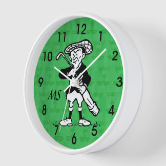 Mit Monogramm Golfspieler Cartoon Uhr
