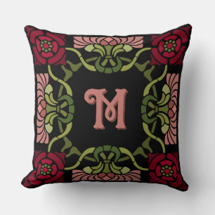 Mit Monogramm Goth Art Nouveau Rose und Dahlia Red Kissen