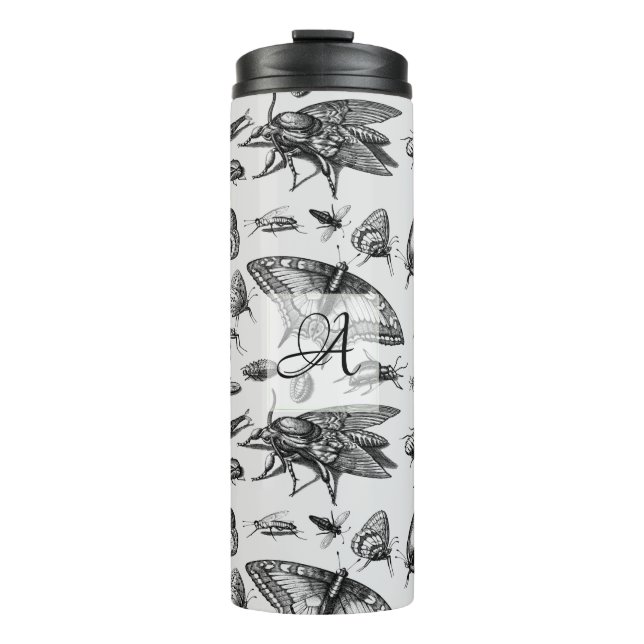 Mit Monogramm GOTHIC BUGS Vintag Insekten schwarz Thermosbecher (Vorderseite)