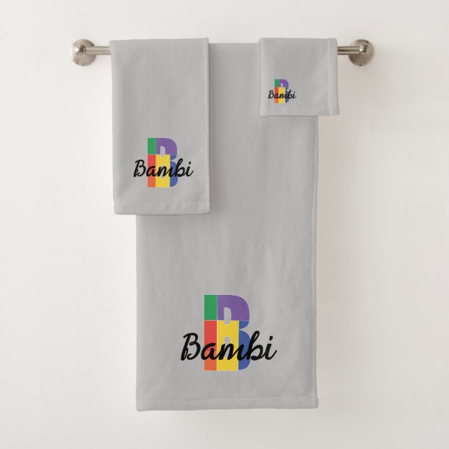 Mit Monogramm grau, klassischer Buchstabe B Badhandtuch Set (Insitu)