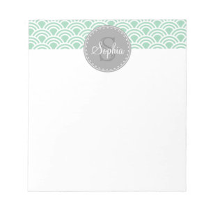 Mit Monogramm-Grau-Minze-Moderne Muster Notizblock