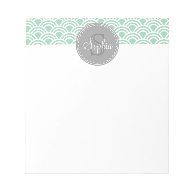 Mit Monogramm-Grau-Minze-Moderne Muster Notizblock (Vorderseite)
