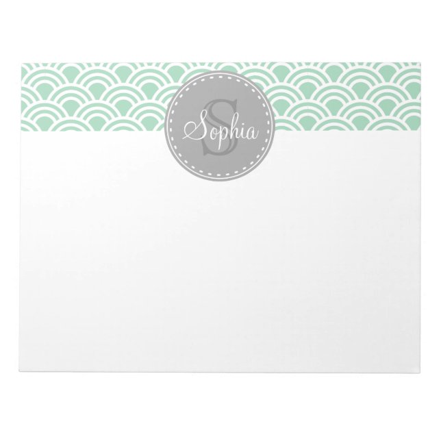 Mit Monogramm-Grau-Minze-Moderne Muster Notizblock (Vorderseite)