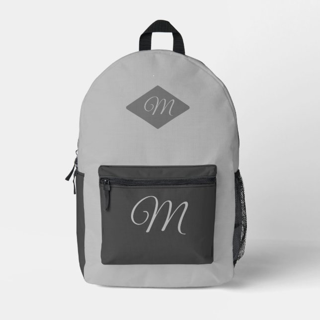 Mit Monogramm Grau mit zwei Tonern Bedruckter Rucksack (Vorderseite)