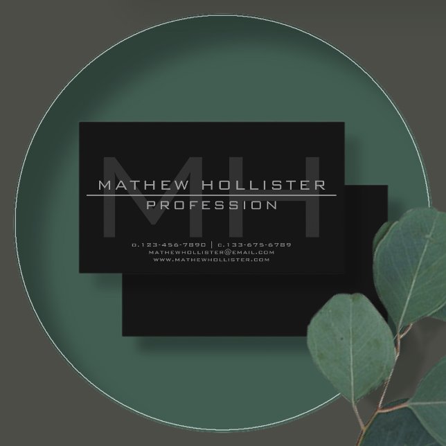 Mit Monogramm, grau und schwarz Visitenkarte (Von Creator hochgeladen)