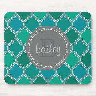 Mit Monogramm-graues Aquamarines modernes Gittermu Mousepad