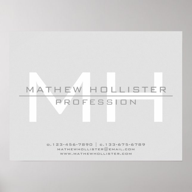 Mit Monogramm, graues Geschäft für Männer Poster (Vorne)