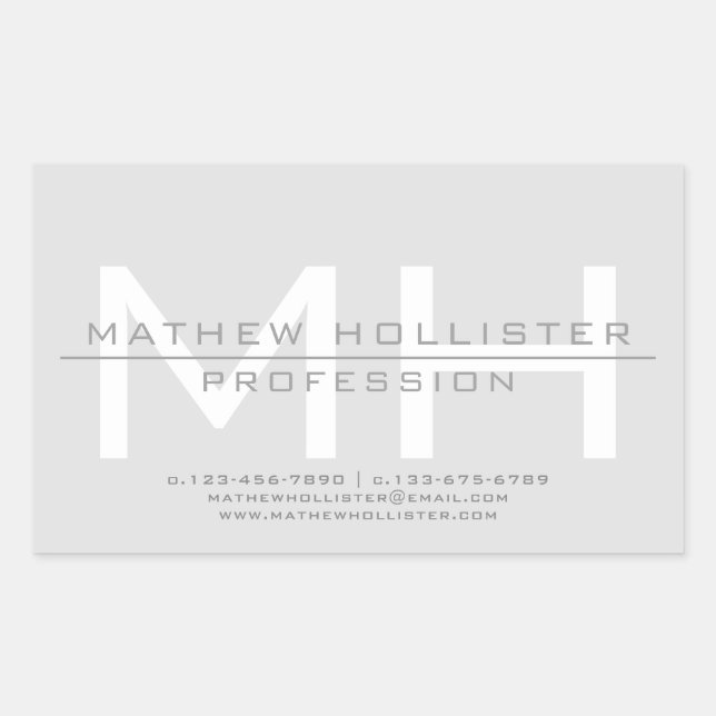 Mit Monogramm, graues Geschäft für Männer Rechteckiger Aufkleber (Vorderseite)