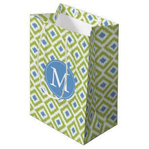 Mit Monogramm Green Blue Ikat-Muster Mittlere Geschenktüte