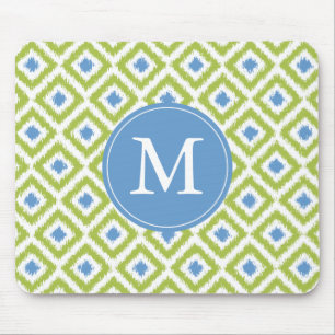 Mit Monogramm Green Blue Ikat-Muster Mousepad