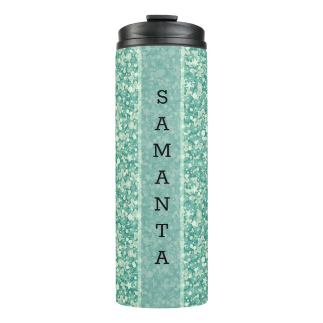 Mit Monogramm Green Glitzer Muster Thermosbecher (Vorderseite)