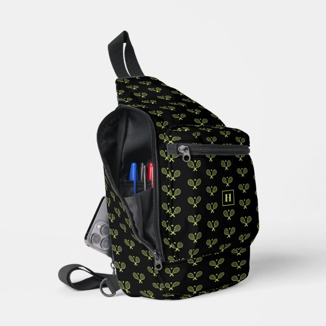 Mit Monogramm Green Tennis Racket Muster Crossbody Bag (Offen)