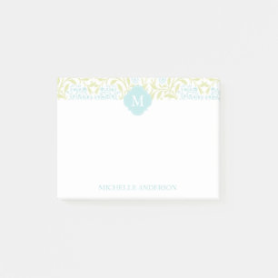Mit Monogramm Green und Aqua Floral Damask Post-it Klebezettel